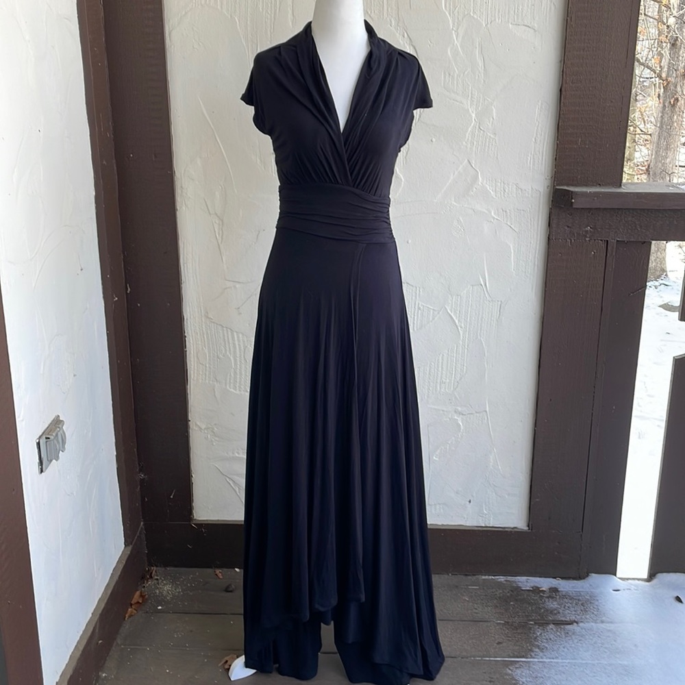 Maeve Black Draped V-Neck Maxi Dress